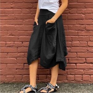 LUNA LUZ Pull On Swivel Hemline Linen Midi Skirt With Pockets Large